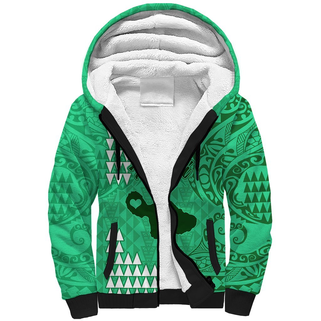 Maui Island Sherpa Hoodie Kakau Tribal Mixed Polynesian Pattern Green LT9 Unisex Green - Polynesian Pride