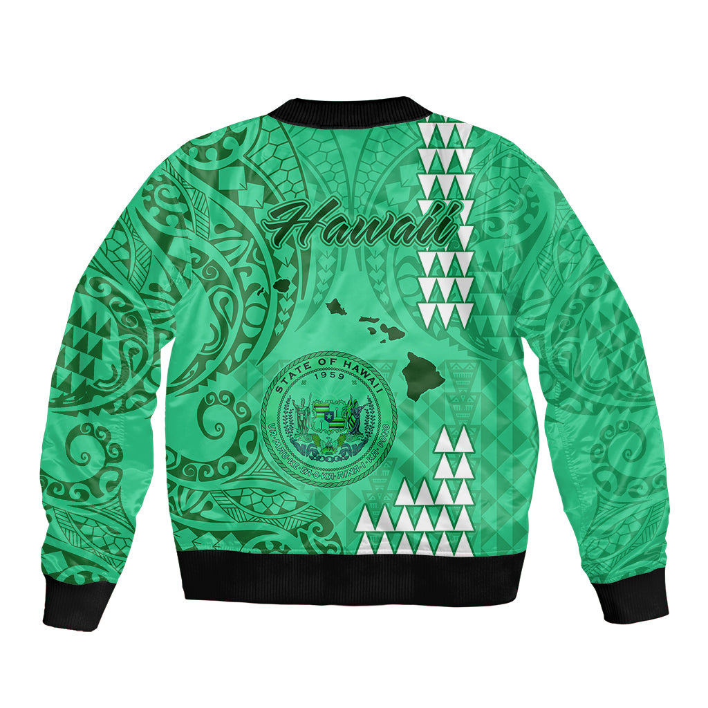 Maui Island Sleeve Zip Bomber Jacket Kakau Tribal Mixed Polynesian Pattern Green LT9 - Polynesian Pride