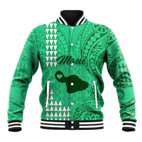 Personalised Maui Island Baseball Jacket Kakau Tribal Mixed Polynesian Pattern Green LT9 Unisex Green - Polynesian Pride