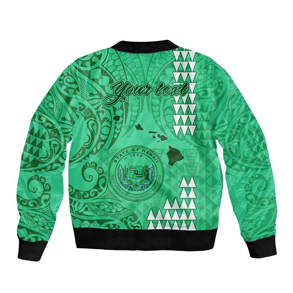 Personalised Maui Island Bomber Jacket Kakau Tribal Mixed Polynesian Pattern Green LT9 - Polynesian Pride