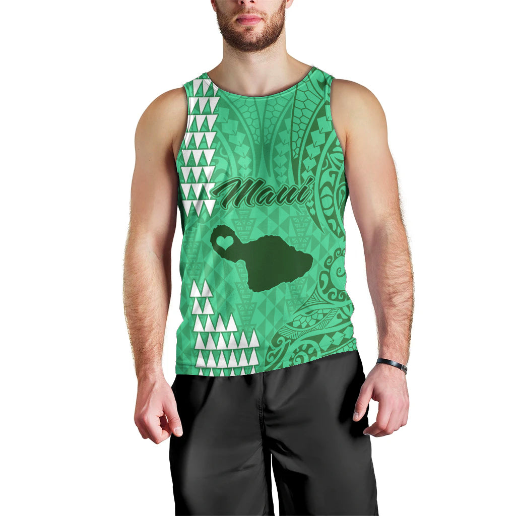 Personalised Maui Island Men Tank Top Kakau Tribal Mixed Polynesian Pattern Green LT9 - Polynesian Pride