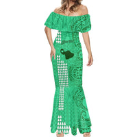 Personalised Maui Island Mermaid Dress Kakau Tribal Mixed Polynesian Pattern Green LT9 - Polynesian Pride