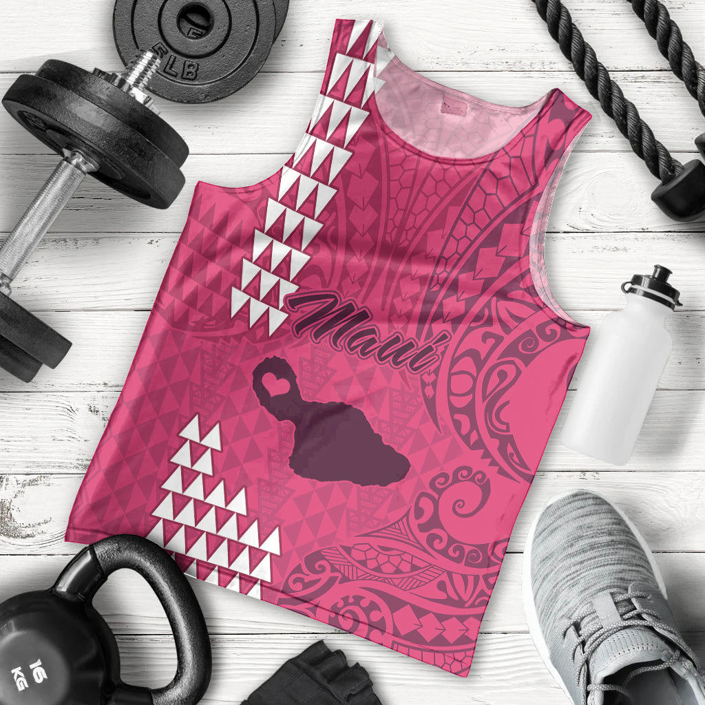 Maui Island Men Tank Top Kakau Tribal Mixed Polynesian Pattern Pink LT9 Pink - Polynesian Pride