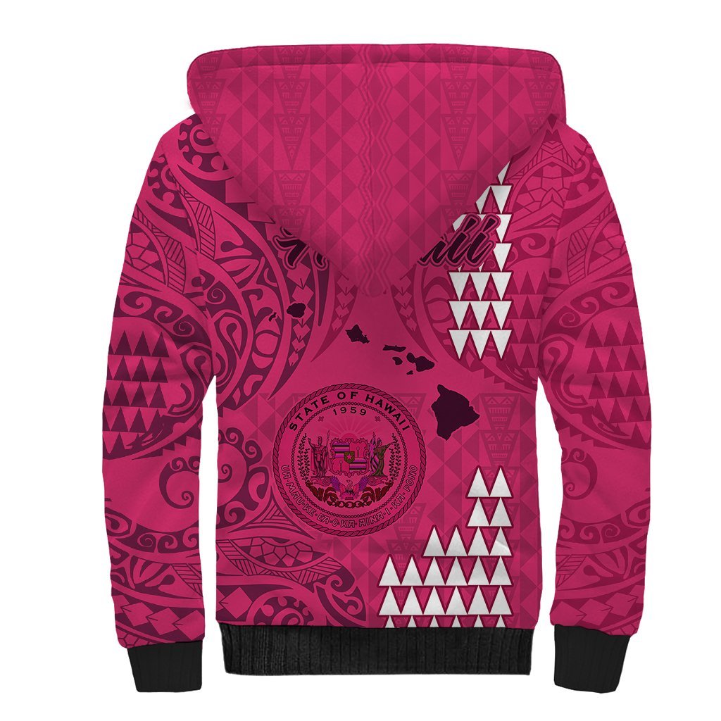Maui Island Sherpa Hoodie Kakau Tribal Mixed Polynesian Pattern Pink LT9 - Polynesian Pride