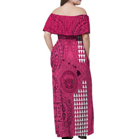Personalised Maui Island Off Shoulder Maxi Dress Kakau Tribal Mixed Polynesian Pattern Pink LT9 - Polynesian Pride