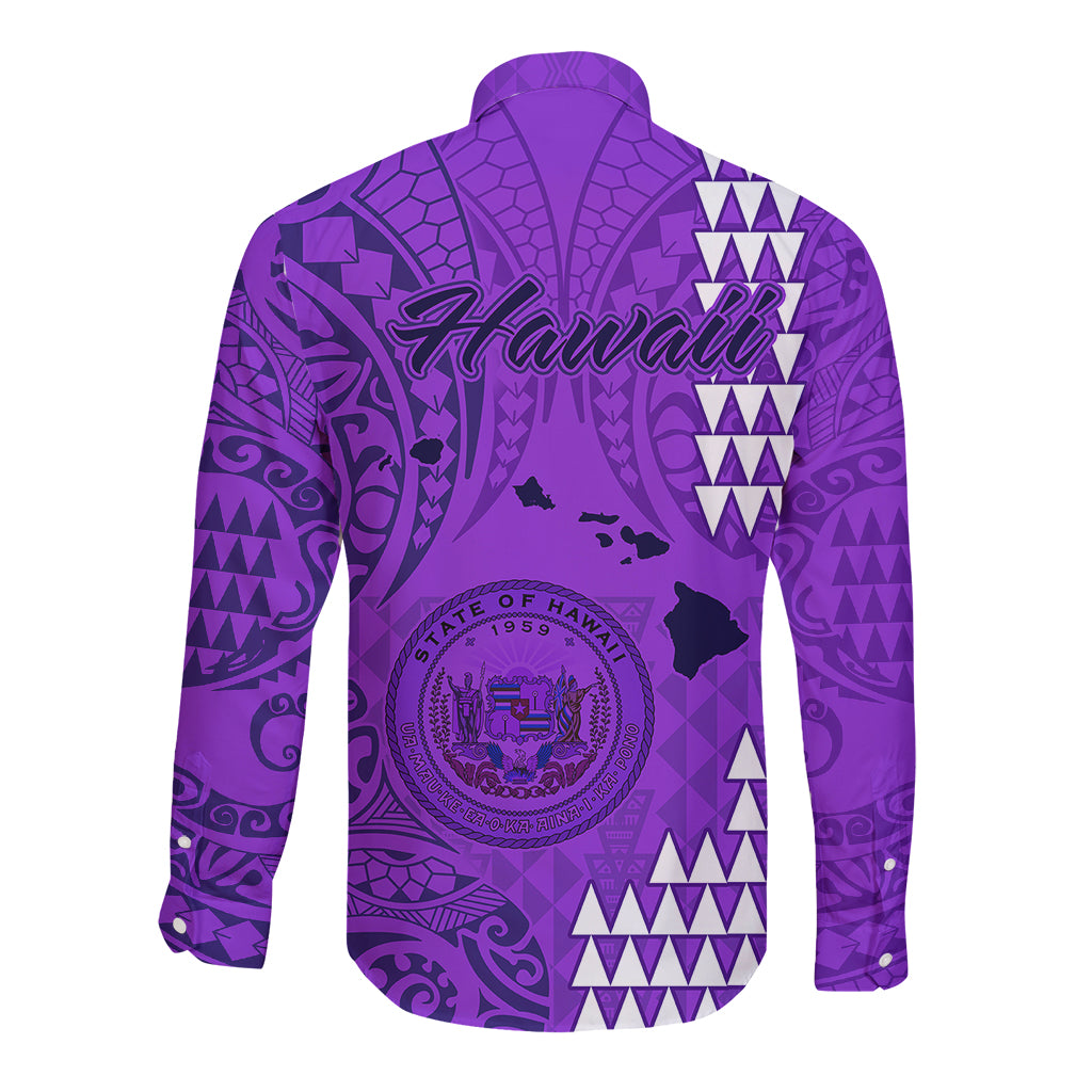 Maui Island Long Sleeve Button Shirt Kakau Tribal Mixed Polynesian Pattern Purple LT9 - Polynesian Pride