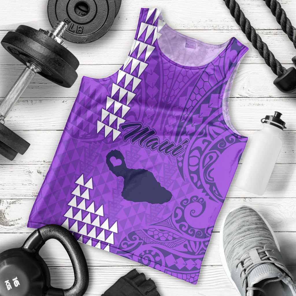 Personalised Maui Island Men Tank Top Kakau Tribal Mixed Polynesian Pattern Purple LT9 Purple - Polynesian Pride