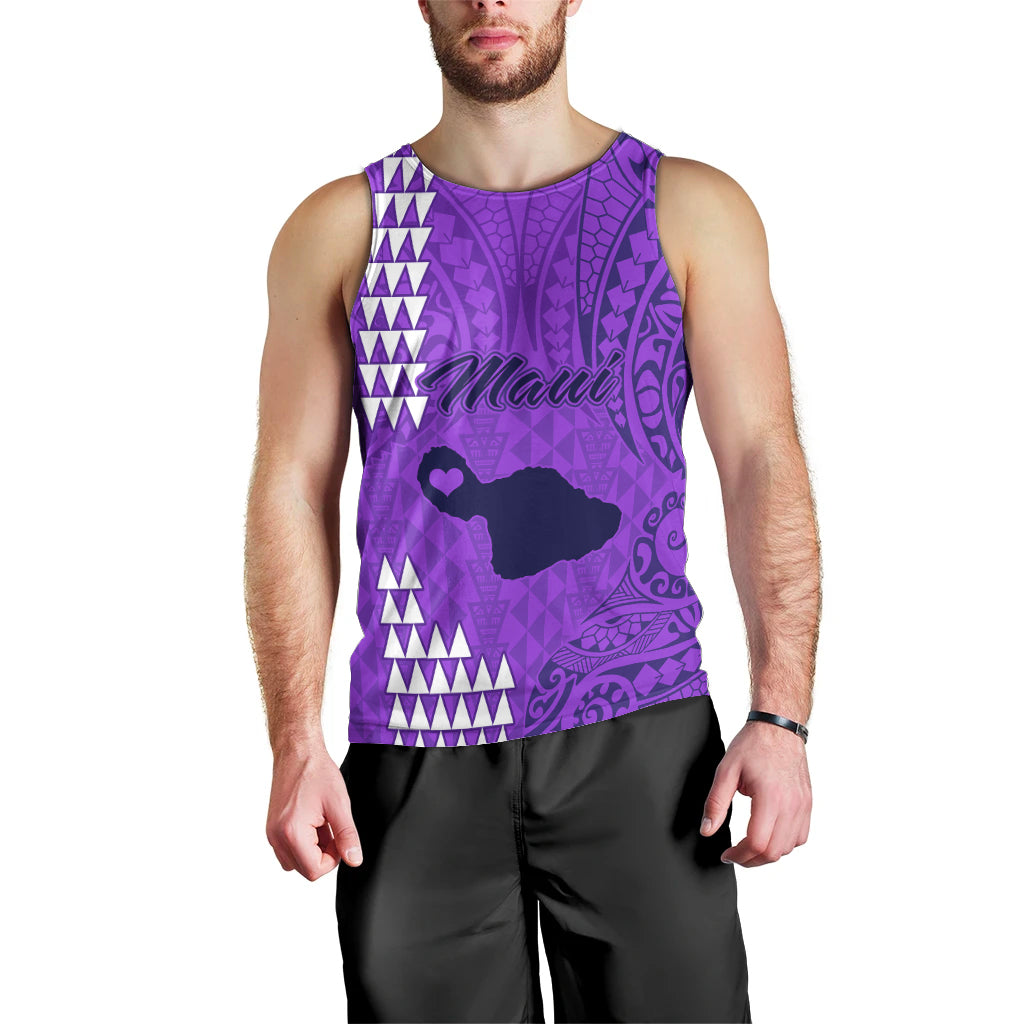 Personalised Maui Island Men Tank Top Kakau Tribal Mixed Polynesian Pattern Purple LT9 - Polynesian Pride