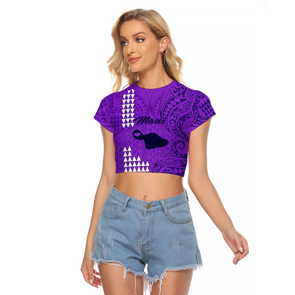 Personalised Maui Island Raglan Cropped T Shirt Kakau Tribal Mixed Polynesian Pattern Purple LT9 Female Purple - Polynesian Pride