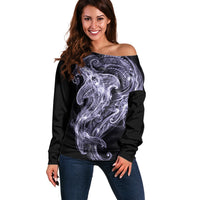 Waiporoporo Maori Tribal Hammershark Ghost Spirit Off Shoulder Sweater