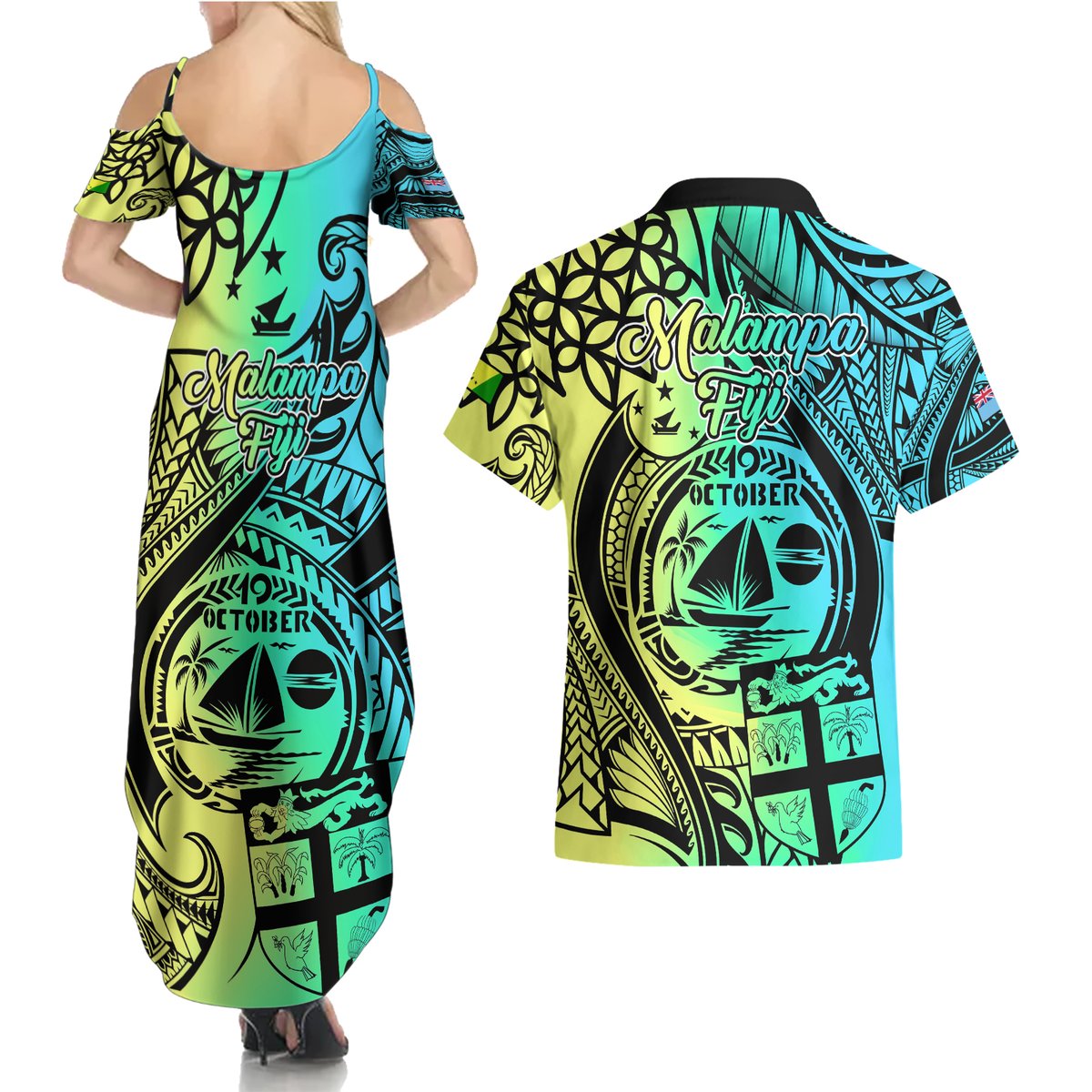 malampa-fiji-day-couples-matching-summer-maxi-dress-and-hawaiian-shirt-vanuatu-sand-drawing-with-polynesian-pattern
