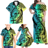 Malampa Fiji Day Family Matching Off Shoulder Maxi Dress and Hawaiian Shirt Vanuatu Sand Drawing With Polynesian Pattern LT9 - Polynesian Pride