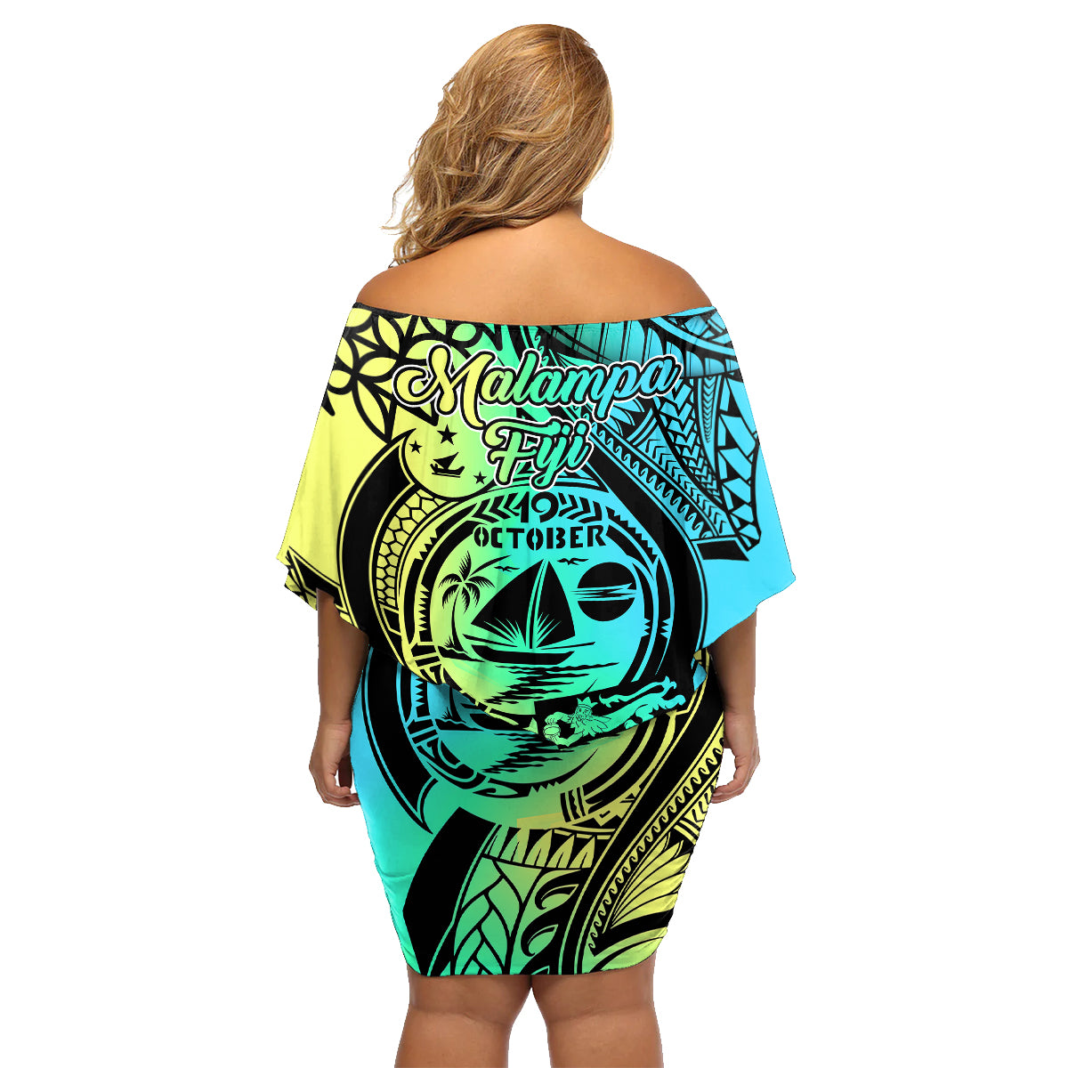 Malampa Fiji Day Family Matching Off Shoulder Short Dress and Hawaiian Shirt Vanuatu Sand Drawing With Polynesian Pattern LT9 - Polynesian Pride