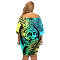Malampa Fiji Day Family Matching Off Shoulder Short Dress and Hawaiian Shirt Vanuatu Sand Drawing With Polynesian Pattern LT9 - Polynesian Pride