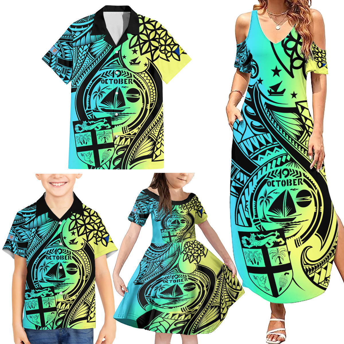 Malampa Fiji Day Family Matching Summer Maxi Dress and Hawaiian Shirt Vanuatu Sand Drawing With Polynesian Pattern LT9 - Polynesian Pride