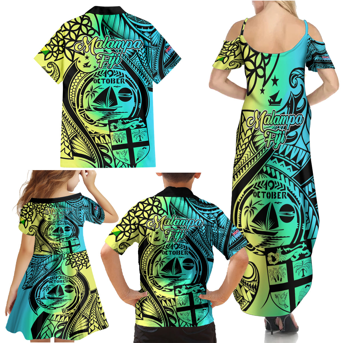 Malampa Fiji Day Family Matching Summer Maxi Dress and Hawaiian Shirt Vanuatu Sand Drawing With Polynesian Pattern LT9 - Polynesian Pride