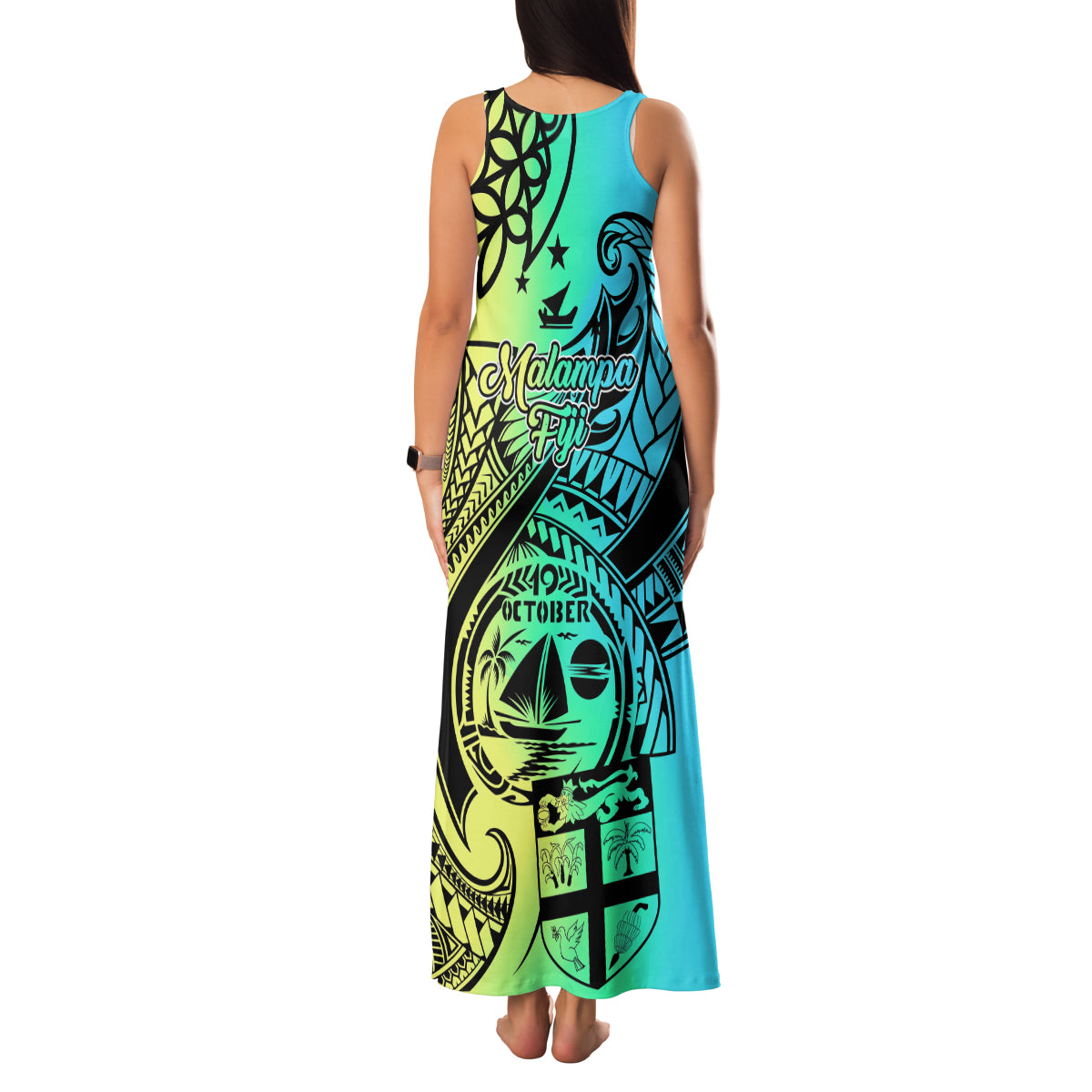 Malampa Fiji Day Family Matching Tank Maxi Dress and Hawaiian Shirt Vanuatu Sand Drawing With Polynesian Pattern LT9 - Polynesian Pride
