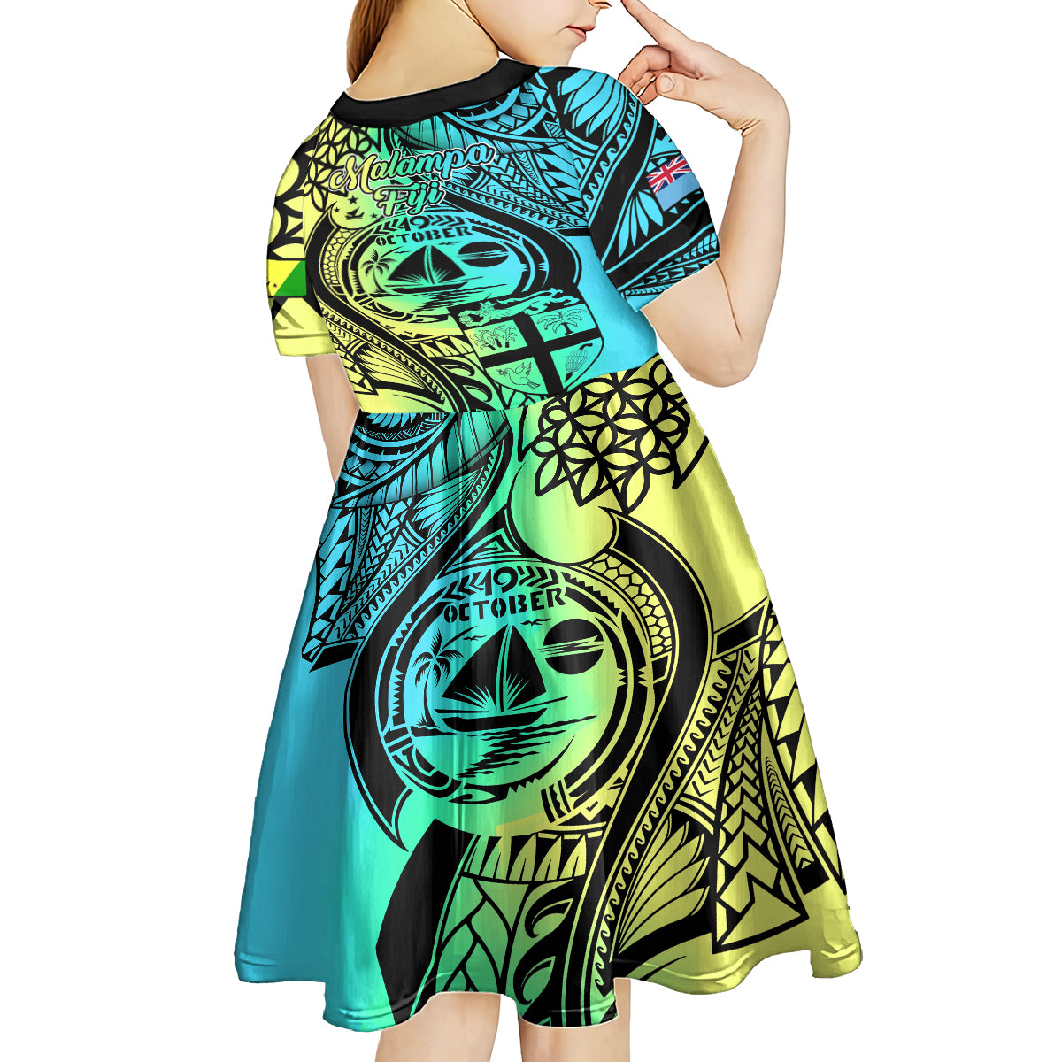 malampa-fiji-day-kid-short-sleeve-dress-vanuatu-sand-drawing-with-polynesian-pattern