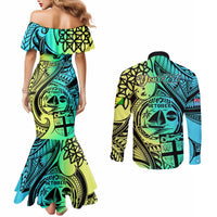 personalised-malampa-fiji-day-couples-matching-mermaid-dress-and-long-sleeve-button-shirts-vanuatu-sand-drawing-with-polynesian-pattern