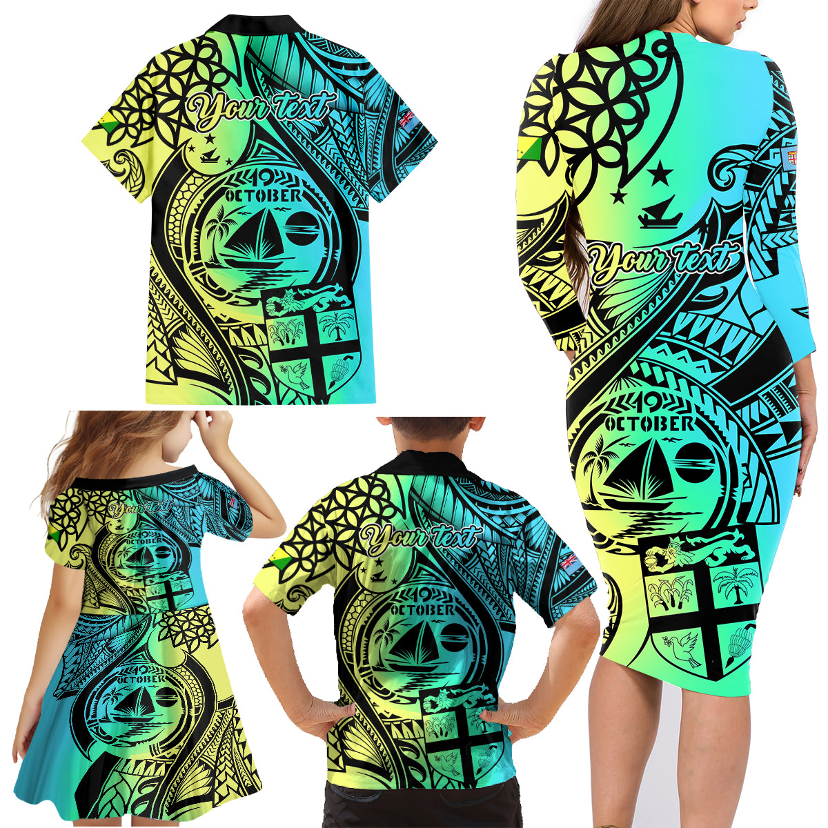 Personalised Malampa Fiji Day Family Matching Long Sleeve Bodycon Dress and Hawaiian Shirt Vanuatu Sand Drawing With Polynesian Pattern LT9 - Polynesian Pride