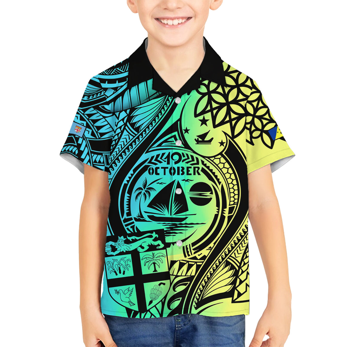 Personalised Malampa Fiji Day Family Matching Long Sleeve Bodycon Dress and Hawaiian Shirt Vanuatu Sand Drawing With Polynesian Pattern LT9 Son's Shirt Black - Polynesian Pride