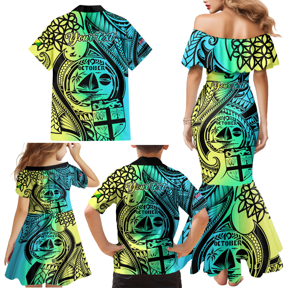 Personalised Malampa Fiji Day Family Matching Mermaid Dress and Hawaiian Shirt Vanuatu Sand Drawing With Polynesian Pattern LT9 - Polynesian Pride