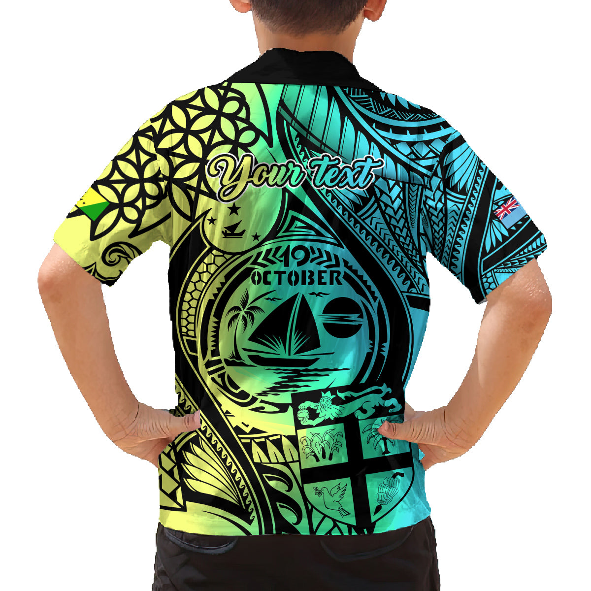 Personalised Malampa Fiji Day Family Matching Off Shoulder Long Sleeve Dress and Hawaiian Shirt Vanuatu Sand Drawing With Polynesian Pattern LT9 - Polynesian Pride