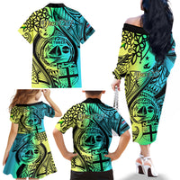 Personalised Malampa Fiji Day Family Matching Off Shoulder Long Sleeve Dress and Hawaiian Shirt Vanuatu Sand Drawing With Polynesian Pattern LT9 - Polynesian Pride