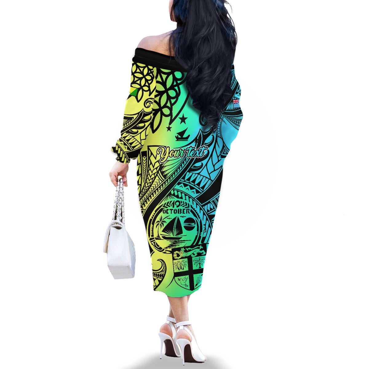 Personalised Malampa Fiji Day Family Matching Off Shoulder Long Sleeve Dress and Hawaiian Shirt Vanuatu Sand Drawing With Polynesian Pattern LT9 - Polynesian Pride
