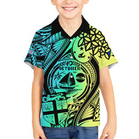 Personalised Malampa Fiji Day Family Matching Off Shoulder Maxi Dress and Hawaiian Shirt Vanuatu Sand Drawing With Polynesian Pattern LT9 Son's Shirt Black - Polynesian Pride