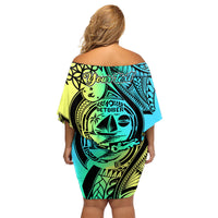 Personalised Malampa Fiji Day Family Matching Off Shoulder Short Dress and Hawaiian Shirt Vanuatu Sand Drawing With Polynesian Pattern LT9 - Polynesian Pride