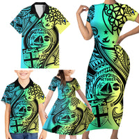 Personalised Malampa Fiji Day Family Matching Short Sleeve Bodycon Dress and Hawaiian Shirt Vanuatu Sand Drawing With Polynesian Pattern LT9 - Polynesian Pride