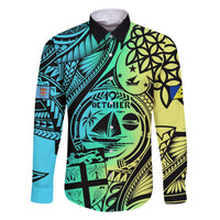 Personalised Malampa Fiji Day Family Matching Short Sleeve Bodycon Dress and Hawaiian Shirt Vanuatu Sand Drawing With Polynesian Pattern LT9 Dad's Shirt - Long Sleeve Black - Polynesian Pride
