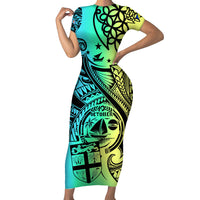 Personalised Malampa Fiji Day Family Matching Short Sleeve Bodycon Dress and Hawaiian Shirt Vanuatu Sand Drawing With Polynesian Pattern LT9 Mom's Dress Black - Polynesian Pride