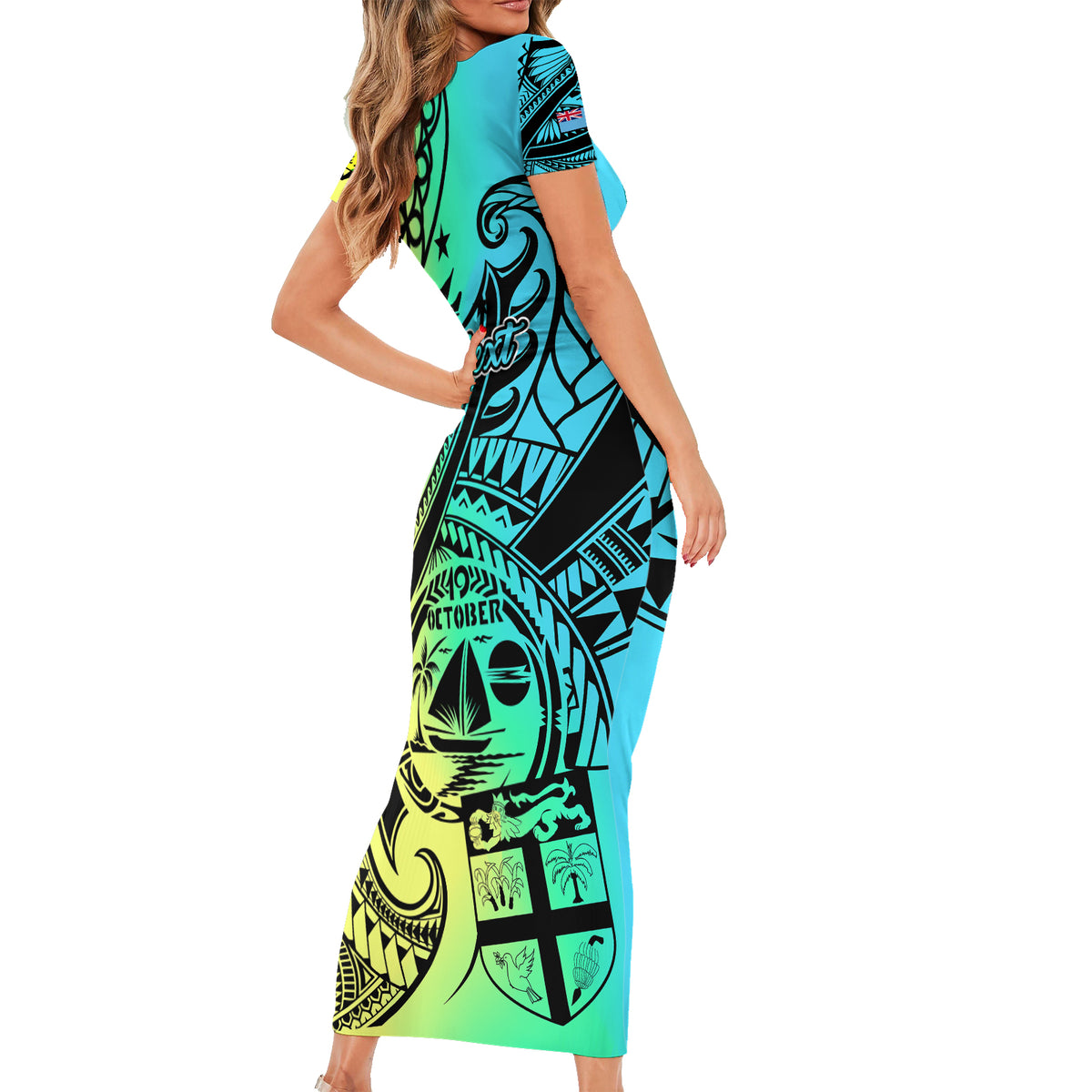 Personalised Malampa Fiji Day Family Matching Short Sleeve Bodycon Dress and Hawaiian Shirt Vanuatu Sand Drawing With Polynesian Pattern LT9 - Polynesian Pride