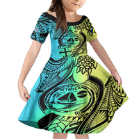 Personalised Malampa Fiji Day Family Matching Tank Maxi Dress and Hawaiian Shirt Vanuatu Sand Drawing With Polynesian Pattern LT9 Daughter's Dress Black - Polynesian Pride
