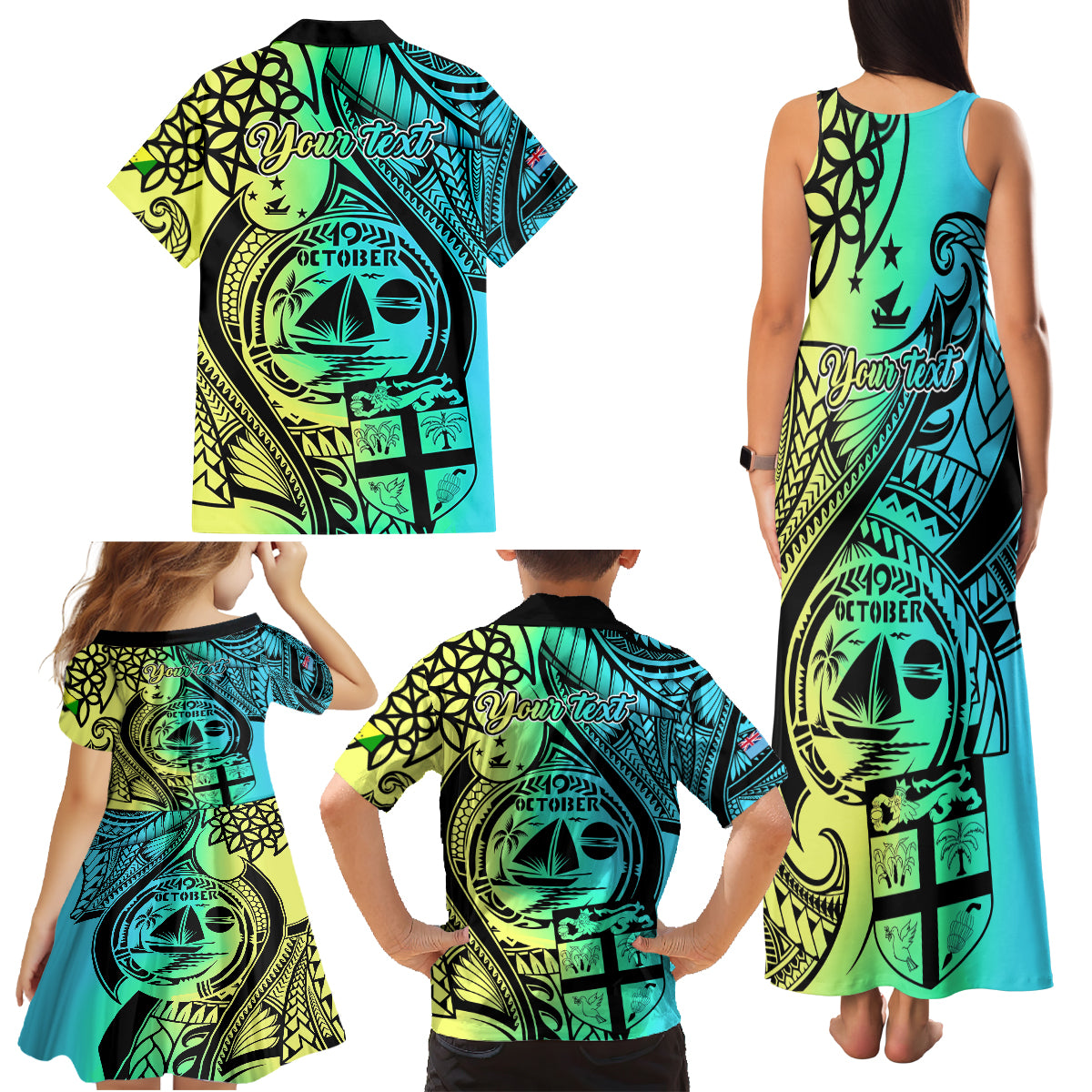 Personalised Malampa Fiji Day Family Matching Tank Maxi Dress and Hawaiian Shirt Vanuatu Sand Drawing With Polynesian Pattern LT9 - Polynesian Pride