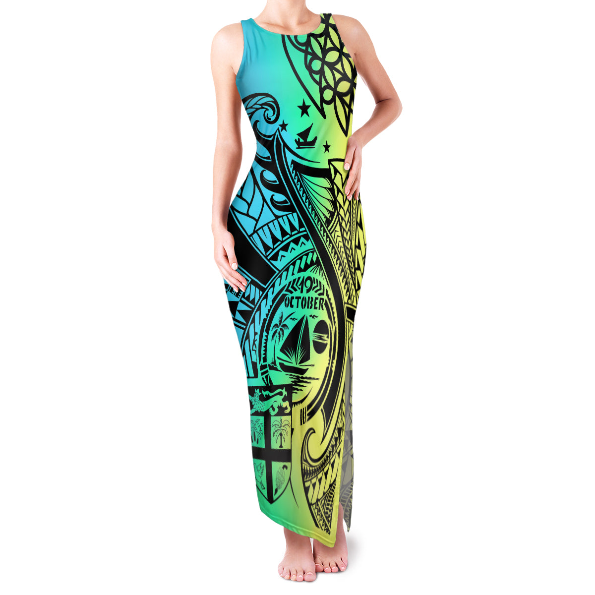 Personalised Malampa Fiji Day Family Matching Tank Maxi Dress and Hawaiian Shirt Vanuatu Sand Drawing With Polynesian Pattern LT9 Mom's Dress Black - Polynesian Pride