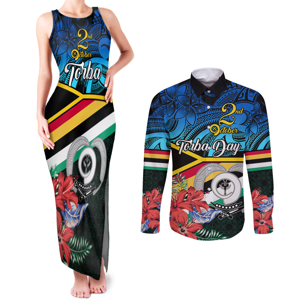 torba-vanuatu-couples-matching-tank-maxi-dress-and-long-sleeve-button-shirts-sand-drawing-with-polynesian-pattern