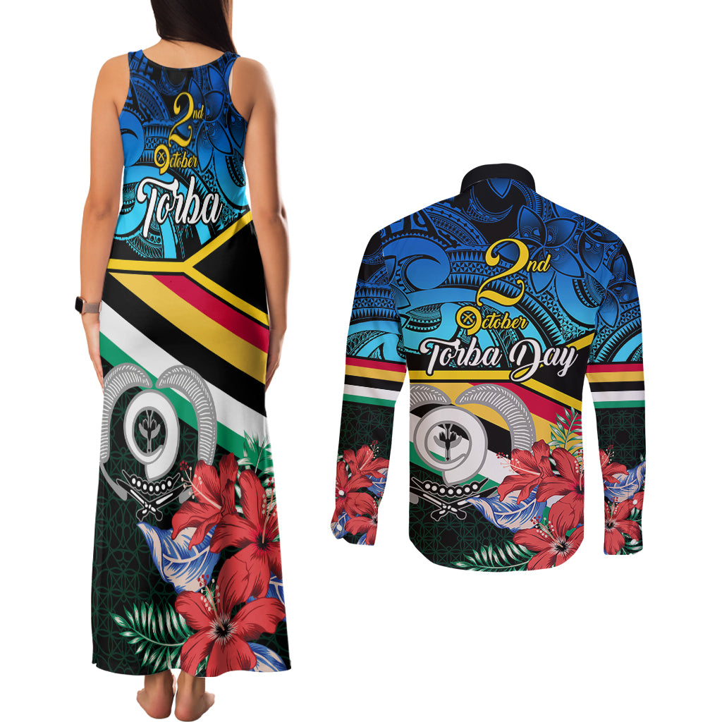 torba-vanuatu-couples-matching-tank-maxi-dress-and-long-sleeve-button-shirts-sand-drawing-with-polynesian-pattern