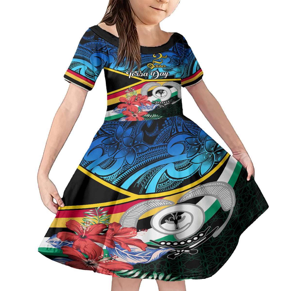 torba-vanuatu-kid-short-sleeve-dress-sand-drawing-with-polynesian-pattern