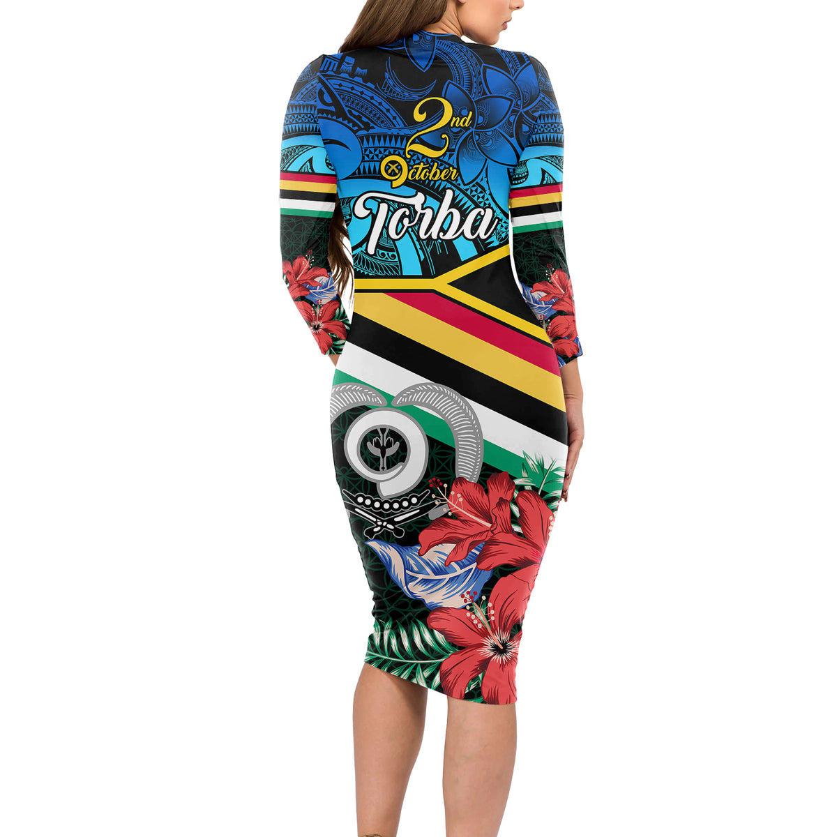 torba-vanuatu-long-sleeve-bodycon-dress-sand-drawing-with-polynesian-pattern