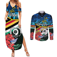personalised-torba-vanuatu-couples-matching-summer-maxi-dress-and-long-sleeve-button-shirts-sand-drawing-with-polynesian-pattern