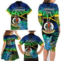 Malampa Day Family Matching Long Sleeve Bodycon Dress and Hawaiian Shirt Vanuatu Flowers with Malampa Emblem Tribal Pattern LT9 - Polynesian Pride