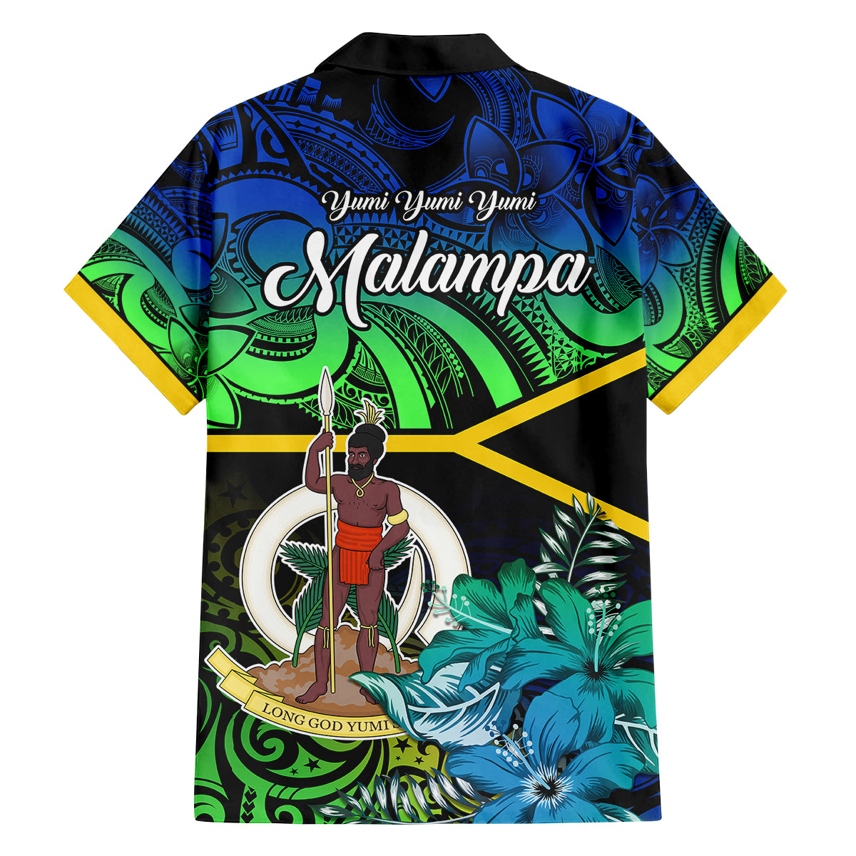 Malampa Day Family Matching Off Shoulder Maxi Dress and Hawaiian Shirt Vanuatu Flowers with Malampa Emblem Tribal Pattern LT9 - Polynesian Pride