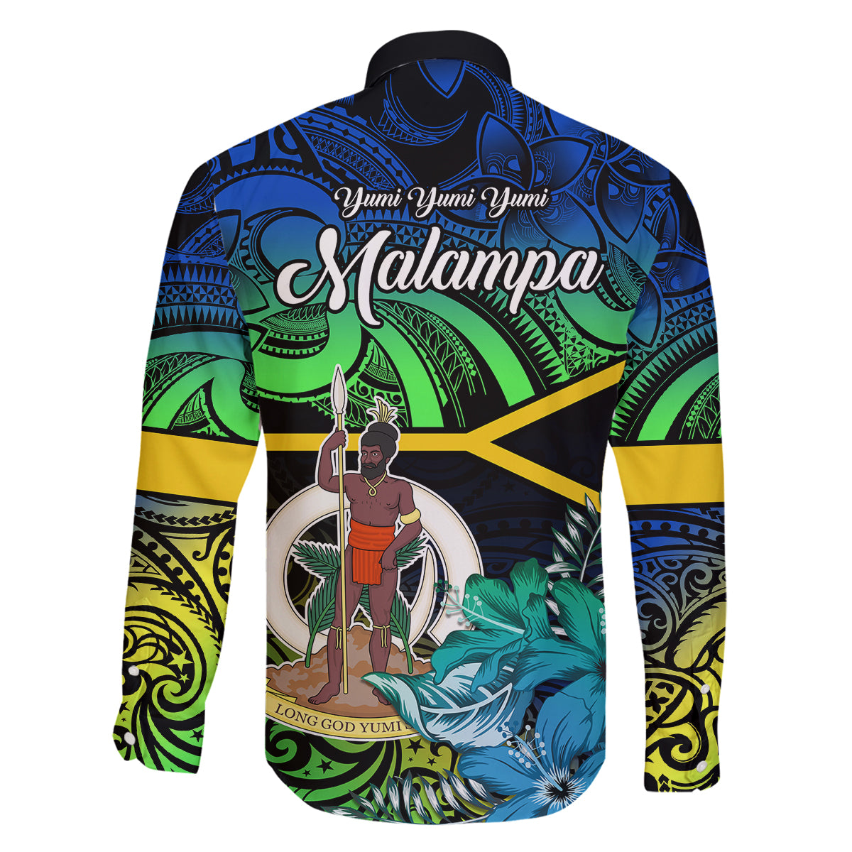 Malampa Day Family Matching Off Shoulder Short Dress and Hawaiian Shirt Vanuatu Flowers with Malampa Emblem Tribal Pattern LT9 - Polynesian Pride