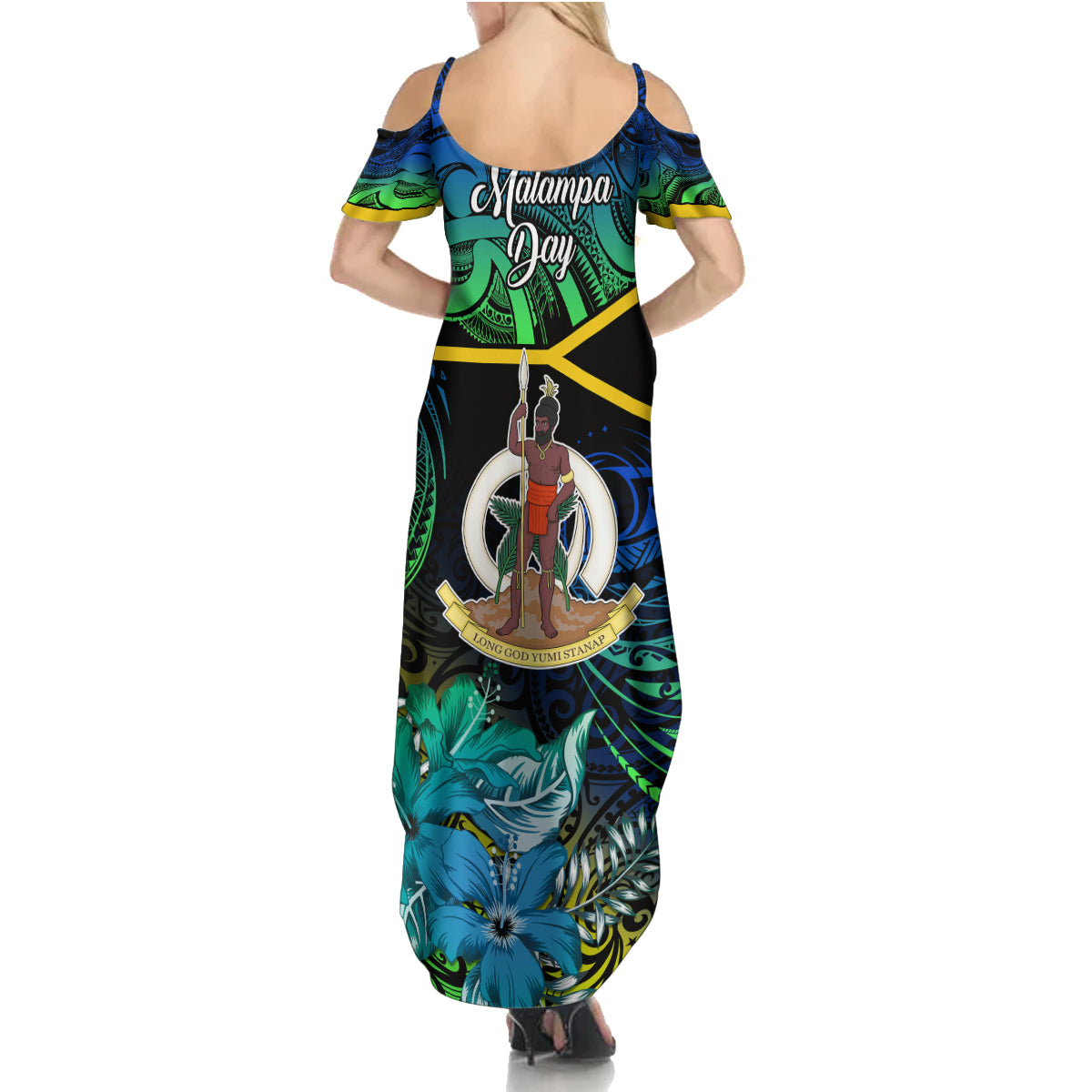 Malampa Day Family Matching Summer Maxi Dress and Hawaiian Shirt Vanuatu Flowers with Malampa Emblem Tribal Pattern LT9 - Polynesian Pride