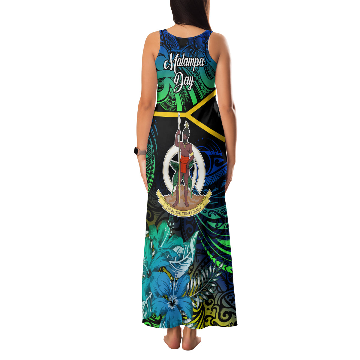 Malampa Day Family Matching Tank Maxi Dress and Hawaiian Shirt Vanuatu Flowers with Malampa Emblem Tribal Pattern LT9 - Polynesian Pride