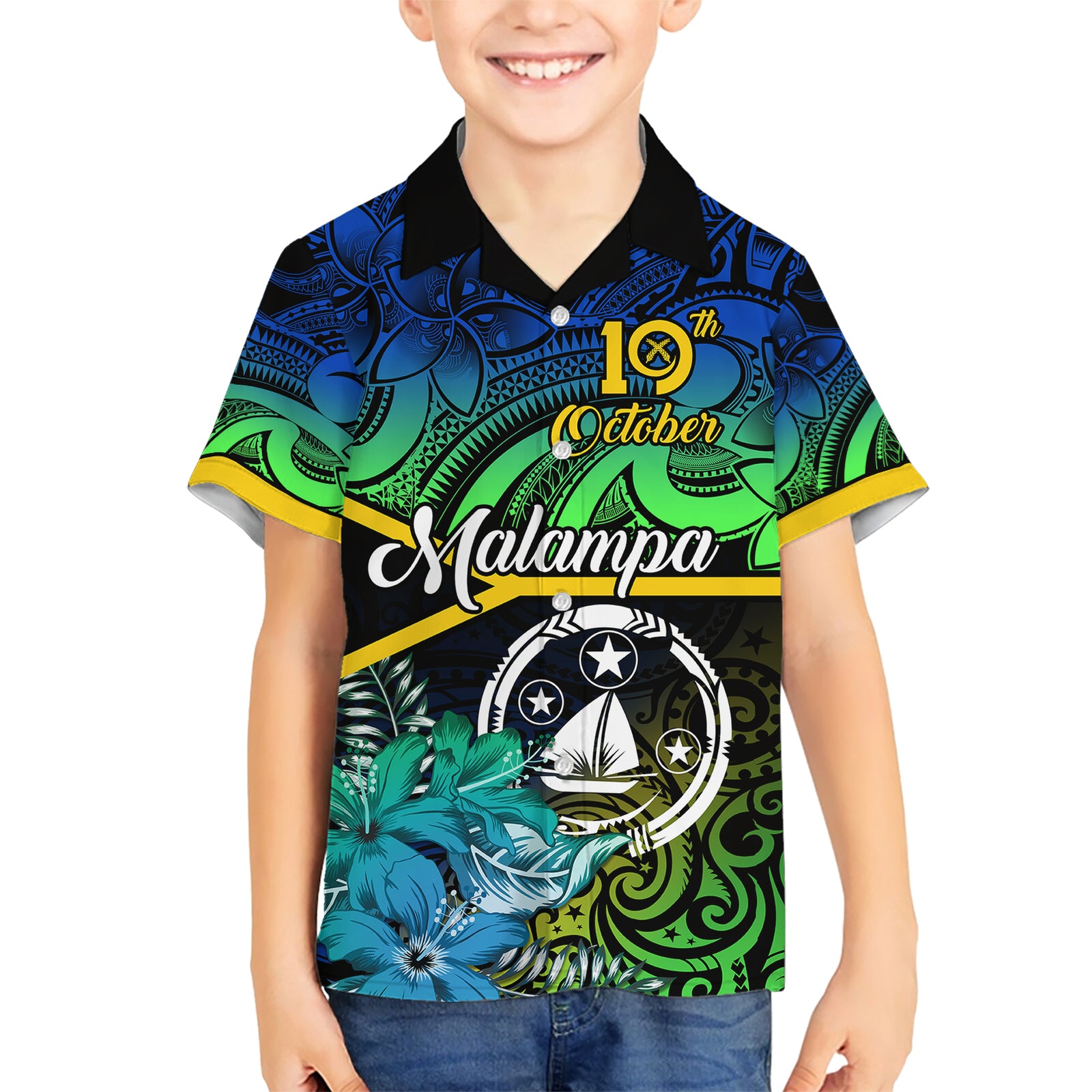 malampa-day-kid-hawaiian-shirt-vanuatu-flowers-with-malampa-emblem-tribal-pattern