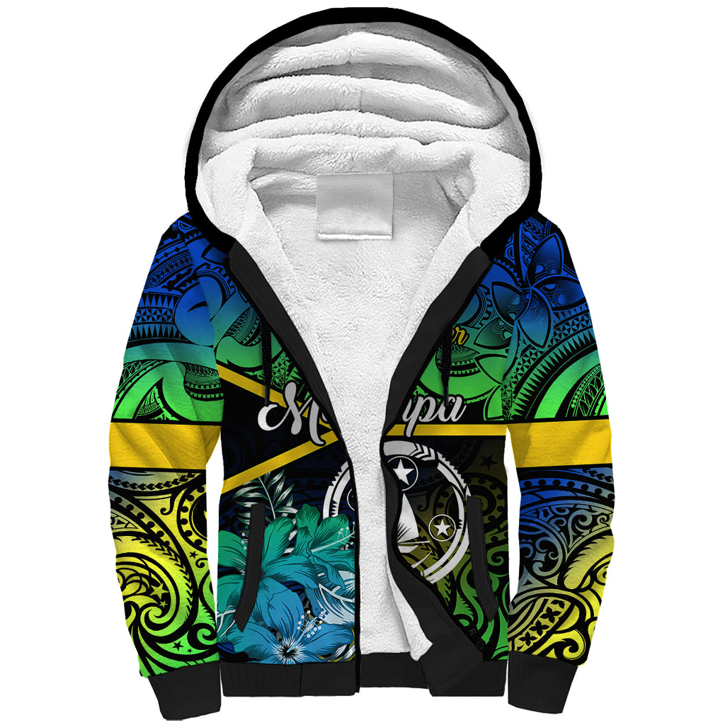 malampa-day-sherpa-hoodie-vanuatu-flowers-with-malampa-emblem-tribal-pattern